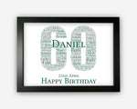 Personalised 60th Birthday Gifts Word Art Wall Print - For Men Gifts Wall Decor Custom Word Cloud Wall Art A3 A4 A5 8x10 Print SC0174