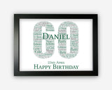 Personalised 60th Birthday Gifts Word Art Wall Print - For Men Gifts Wall Decor Custom Word Cloud Wall Art A3 A4 A5 8x10 Print SC0174