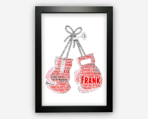Personalised Word Art Gift Kickboxing Gloves Gifts Kickboxer Print Gift For Sports Lover Wall Prints Wall Art Decor Gift GC1023