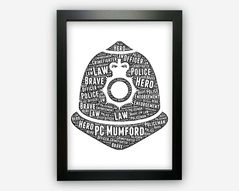 Personalised Police Officer Gifts - UK Policeman Hat Word Art Wall Print - Constable Sergeant PC Policeman Gifts For Men Male Police GC1303