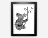 Personalised Koala Bear Gifts Word Art Wall Print - Cute Koala Gifts Wall Decor Custom Word Cloud Wall Art A3 A4 A5 8x10 Print GC1499