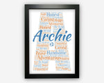 Personalised Any Initial Gifts Word Art Wall Print - Boys Name Gifts Wall Decor Custom Word Cloud Wall Art A3 A4 A5 8x10 Print SC0157