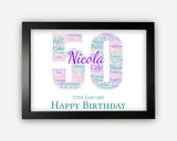 Personalised 50th Birthday Gifts Word Art Wall Print - For Women Gifts Wall Decor Custom Word Cloud Wall Art A3 A4 A5 8x10 Print SC0169