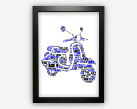 Personalised Mod Scooter Motorcycle Gift Word Art Wall Room Decor Prints PG0501