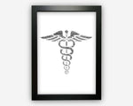 Personalised Caduceus Medical Logo For Doctor Nurse GP Gift Word Art Wall Room Decor Prints NP035