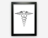 Personalised Caduceus Medical Logo For Doctor Nurse GP Gift Word Art Wall Room Decor Prints NP035