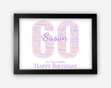 Personalised 60th Birthday Gifts Word Art Wall Print - For Women Gifts Wall Decor Custom Word Cloud Wall Art A3 A4 A5 8x10 Print SC0175