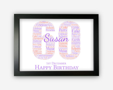 Personalised 60th Birthday Gifts Word Art Wall Print - For Women Gifts Wall Decor Custom Word Cloud Wall Art A3 A4 A5 8x10 Print SC0175