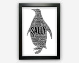 Personalised Penguin Gifts Word Art Wall Print - Anniversary Gifts Wall Decor Custom Word Cloud Wall Art A3 A4 A5 8x10 Print GC1491