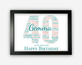 Personalised 40th Birthday Gifts Word Art Wall Print - For Women Gifts Wall Decor Custom Word Cloud Wall Art A3 A4 A5 8x10 Print SC0168