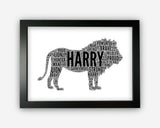Personalised Lion Gifts Word Art Wall Print - Big Cat Gifts Wall Decor Custom Word Cloud Wall Art A3 A4 A5 8x10 Print GC1444