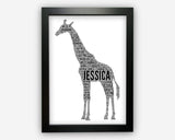 Personalised Giraffe Gifts Word Art Wall Print - Safari Gifts Wall Decor Custom Word Cloud Wall Art A3 A4 A5 8x10 Print GC1470