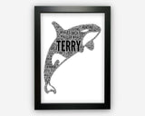 Personalised Killer Whale Gifts Word Art Wall Print - Orca Whale Gifts Wall Decor Custom Word Cloud Wall Art A3 A4 A5 8x10 Print GC1486