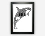 Personalised Killer Whale Gifts Word Art Wall Print - Orca Whale Gifts Wall Decor Custom Word Cloud Wall Art A3 A4 A5 8x10 Print GC1486