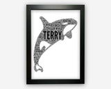 Personalised Killer Whale Gifts Word Art Wall Print - Orca Whale Gifts Wall Decor Custom Word Cloud Wall Art A3 A4 A5 8x10 Print GC1486