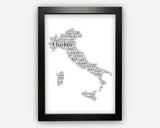 Personalised Italy Gifts Word Art Wall Print - Flag Map Gifts Wall Decor Custom Word Cloud Wall Art A3 A4 A5 8x10 Print NP218