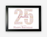 Personalised 25th Birthday Gifts Word Art Wall Print - For Girls Gifts Wall Decor Custom Word Cloud Wall Art A3 A4 A5 8x10 Print SC0224