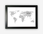 Personalised World Map Gifts Word Art Wall Print - Travel Gifts Wall Decor Custom Word Cloud Wall Art A3 A4 A5 8x10 Print SC0236