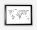 Personalised World Map Gifts Word Art Wall Print - Travel Gifts Wall Decor Custom Word Cloud Wall Art A3 A4 A5 8x10 Print SC0236