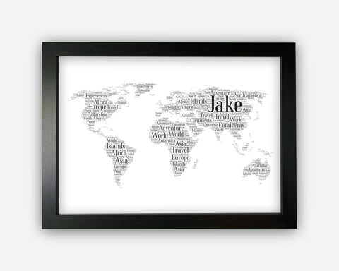Personalised World Map Gifts Word Art Wall Print - Travel Gifts Wall Decor Custom Word Cloud Wall Art A3 A4 A5 8x10 Print SC0236