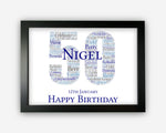Personalised 50th Birthday Gifts Word Art Wall Print - For Men Gifts Wall Decor Custom Word Cloud Wall Art A3 A4 A5 8x10 Print SC0170
