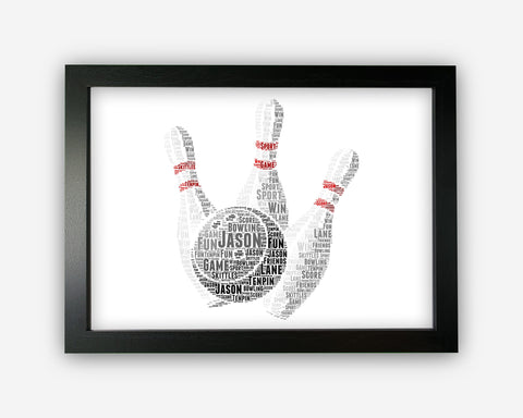 Personalised Bowling Pins Skittles Ball Bowler Team Player Gift Word Art Wall Room Decor Prints NP172