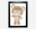 Personalised Teddy Bear New Baby Gift Word Art Wall Room Decor Prints PG0556