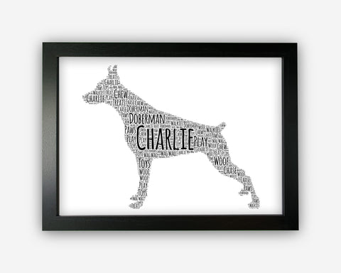 Personalised Doberman Dog For Pooch Lover Puppy Gift Word Art Wall Room Decor Prints GC1375
