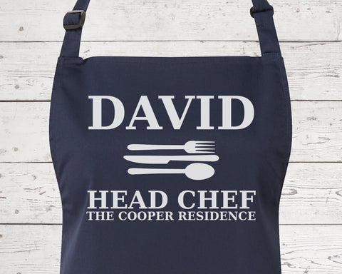 Mens Apron Gift For Him Personalised Head Chef Christmas Apron - Great Gift for Dad Grandad Husband Boyfriend - Gifts For Him Xmas AP0001
