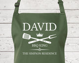 Mens Apron Gift - Personalised Fathers Day Gift for Dad Barbecue BBQ Cooking Apron - BBQ King of the Grill - Grilling Apron Gift Idea AP040