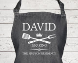Mens Apron Gift - Personalised Fathers Day Gift for Dad Barbecue BBQ Cooking Apron - BBQ King of the Grill - Grilling Apron Gift Idea AP040