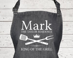 Mens Apron Personalised Gift - Fathers Day Gift for Dad Barbecue BBQ Cooking Apron - BBQ King of the Grill - Grilling Apron Gift Idea AP041