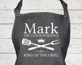 Mens Apron Personalised Gift - Fathers Day Gift for Dad Barbecue BBQ Cooking Apron - BBQ King of the Grill - Grilling Apron Gift Idea AP041