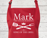 Mens Apron Personalised Gift - Fathers Day Gift for Dad Barbecue BBQ Cooking Apron - BBQ King of the Grill - Grilling Apron Gift Idea AP041