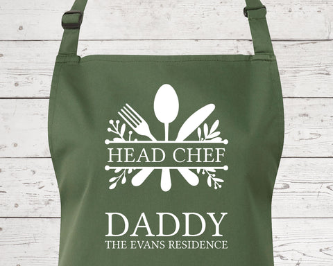 Mens Apron Personalised Gift - Fathers Day Gift for Dad Kitchen Baking BBQ Cooking Apron - Head Chef Apron - Grilling Apron Gift Idea AP042