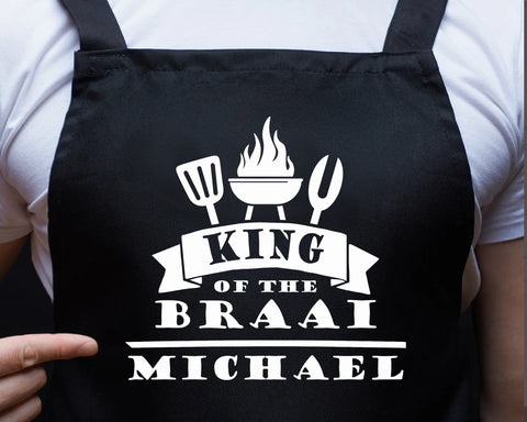 Mens Apron Personalised Gift - Fathers Day Gift for Dad Barbecue BBQ Cooking Apron - BBQ King of the Braai - Grilling Apron Gift Idea AP046