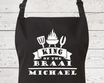 Mens Apron Personalised Gift - Fathers Day Gift for Dad Barbecue BBQ Cooking Apron - BBQ King of the Braai - Grilling Apron Gift Idea AP046