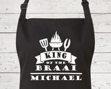 Mens Apron Personalised Gift - Fathers Day Gift for Dad Barbecue BBQ Cooking Apron - BBQ King of the Braai - Grilling Apron Gift Idea AP046