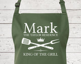 Mens Apron Personalised Gift - Fathers Day Gift for Dad Barbecue BBQ Cooking Apron - BBQ King of the Grill - Grilling Apron Gift Idea AP041