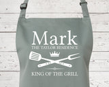 Mens Apron Personalised Gift - Fathers Day Gift for Dad Barbecue BBQ Cooking Apron - BBQ King of the Grill - Grilling Apron Gift Idea AP041