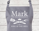 Mens Apron Personalised Gift - Fathers Day Gift for Dad Barbecue BBQ Cooking Apron - BBQ King of the Grill - Grilling Apron Gift Idea AP041