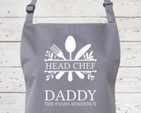 Mens Apron Personalised Gift - Fathers Day Gift for Dad Kitchen Baking BBQ Cooking Apron - Head Chef Apron - Grilling Apron Gift Idea AP042
