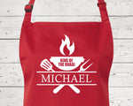 Mens Apron Personalised Gift - Fathers Day Gift for Dad Barbecue BBQ Cooking Apron - BBQ King of the Braai - Grilling Apron Gift Idea AP043