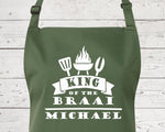 Mens Apron Personalised Gift - Fathers Day Gift for Dad Barbecue BBQ Cooking Apron - BBQ King of the Braai - Grilling Apron Gift Idea AP046