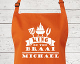 Mens Apron Personalised Gift - Fathers Day Gift for Dad Barbecue BBQ Cooking Apron - BBQ King of the Braai - Grilling Apron Gift Idea AP046