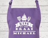 Mens Apron Personalised Gift - Fathers Day Gift for Dad Barbecue BBQ Cooking Apron - BBQ King of the Braai - Grilling Apron Gift Idea AP046