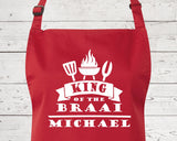 Mens Apron Personalised Gift - Fathers Day Gift for Dad Barbecue BBQ Cooking Apron - BBQ King of the Braai - Grilling Apron Gift Idea AP046