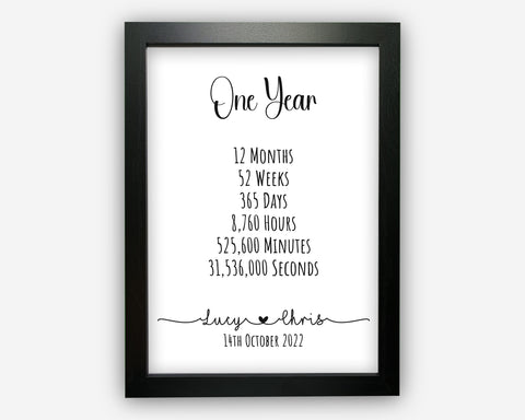 1st Anniversary Paper Gift - Personalised Custom Date and Names - First Year Anniversary Couples Gift For Husband & Wife - Married GC1514