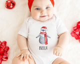 Matching Christmas Day T Shirt and Babygrow Vest - Penguin Hat & Scarf Design For Family - Matching Design for Mum Dad Baby and Kids NB038