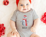 Matching Christmas Day T Shirt and Babygrow Vest - Penguin Hat & Scarf Design For Family - Matching Design for Mum Dad Baby and Kids NB038